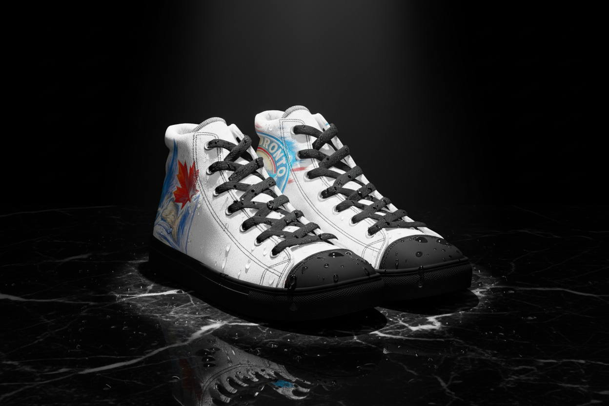 Baseball High-Top Sneaker Herren – Canvas All-Over-Print Schwarz & Weiß