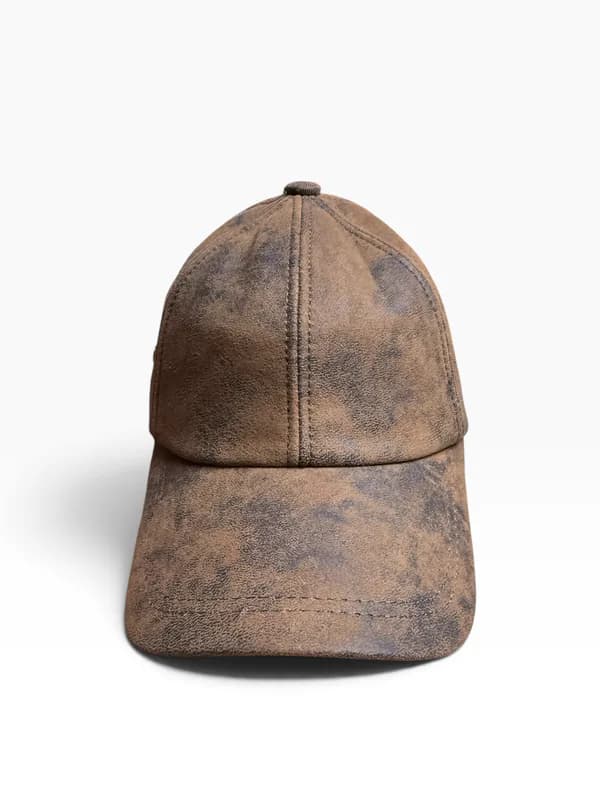 Vintage Leather-Look Cap – Distressed Cognac