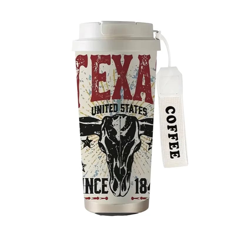 Texas Thermal Mug "Since 1845" – Stainless Steel Coffee-to-Go with Longhorn Design