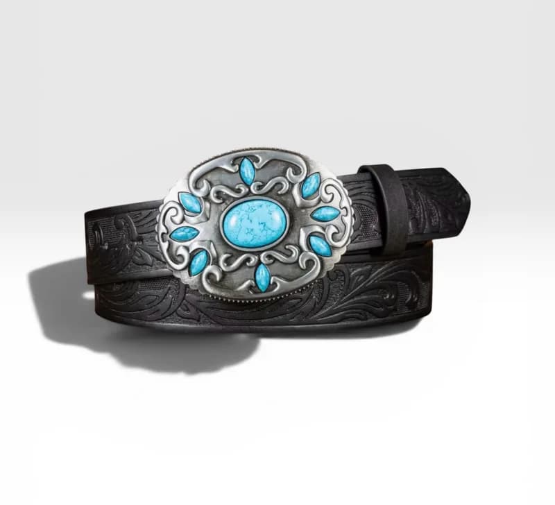 The Turquoise – Western Belt Tooled Black