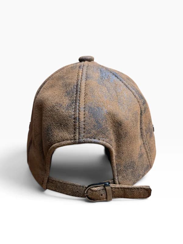 Vintage Leather-Look Cap – Distressed Cognac - alternate
