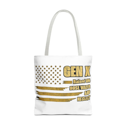 Gen X Tote Bag — “Raised on Hose Water and Neglect” Vintage Patriotic Reusable Shopper 