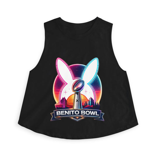 Benito Bowl Crop Top — Retro Neon Bunny Football Graphic