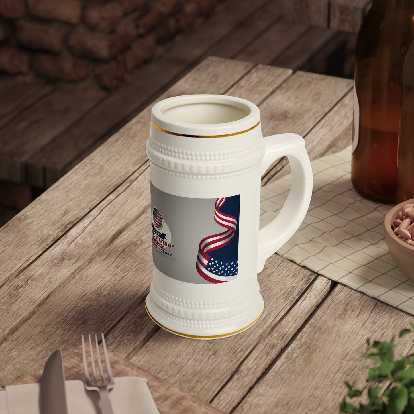 Independence Day Beer Stein Mug — American Flag 4th of July 