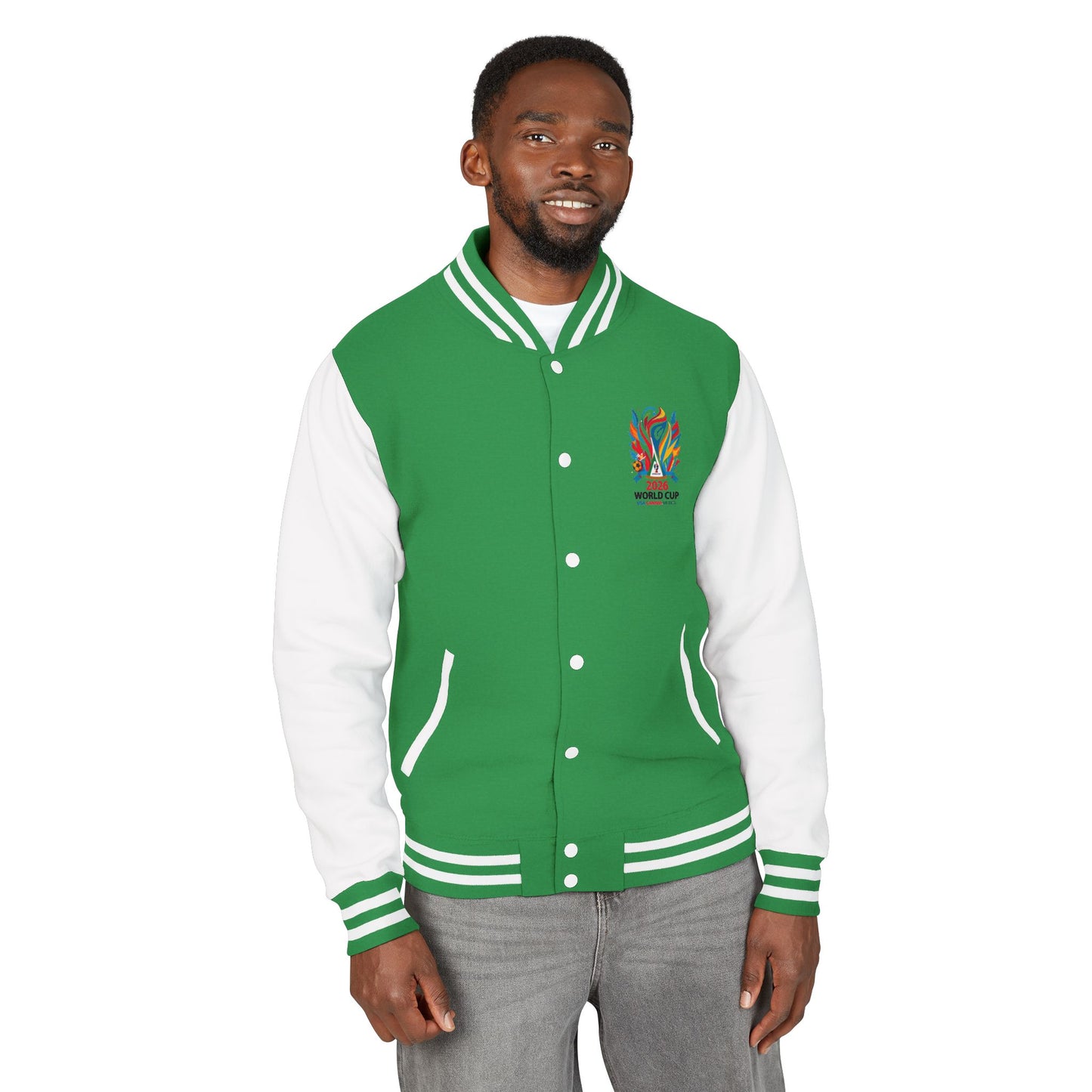 World Cup 2026 Letterman Jacket - Green/White Soccer Varsity