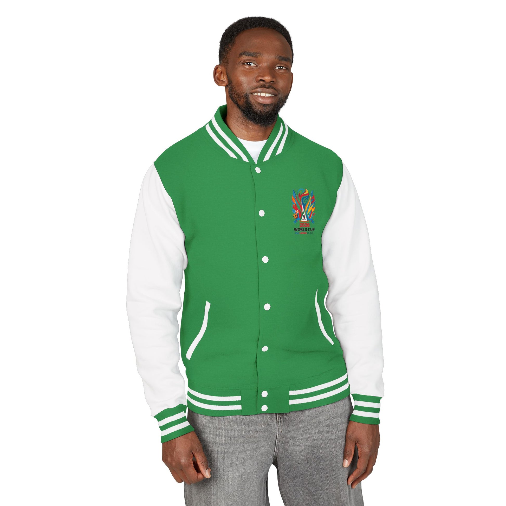 World Cup 2026 Letterman Jacket - Green/White Soccer Varsity