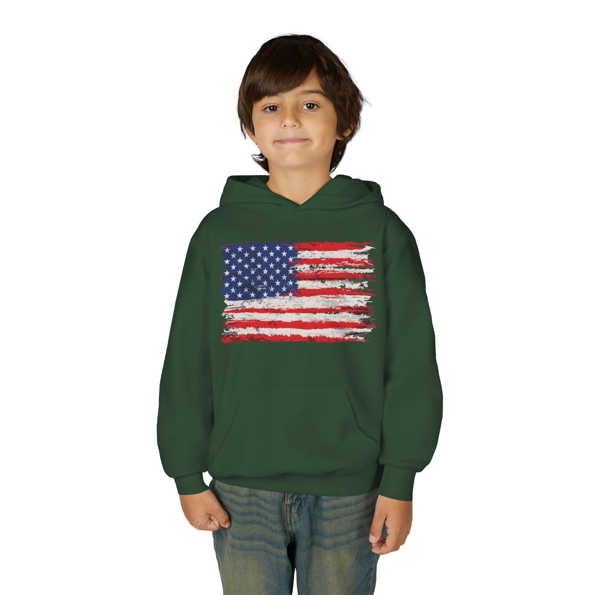 Youth Hoodie — Distressed American Flag Patriotic Sweatshirt