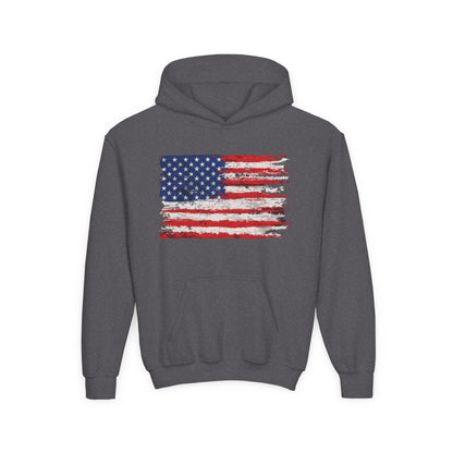 Youth Hoodie — Distressed American Flag Patriotic Sweatshirt