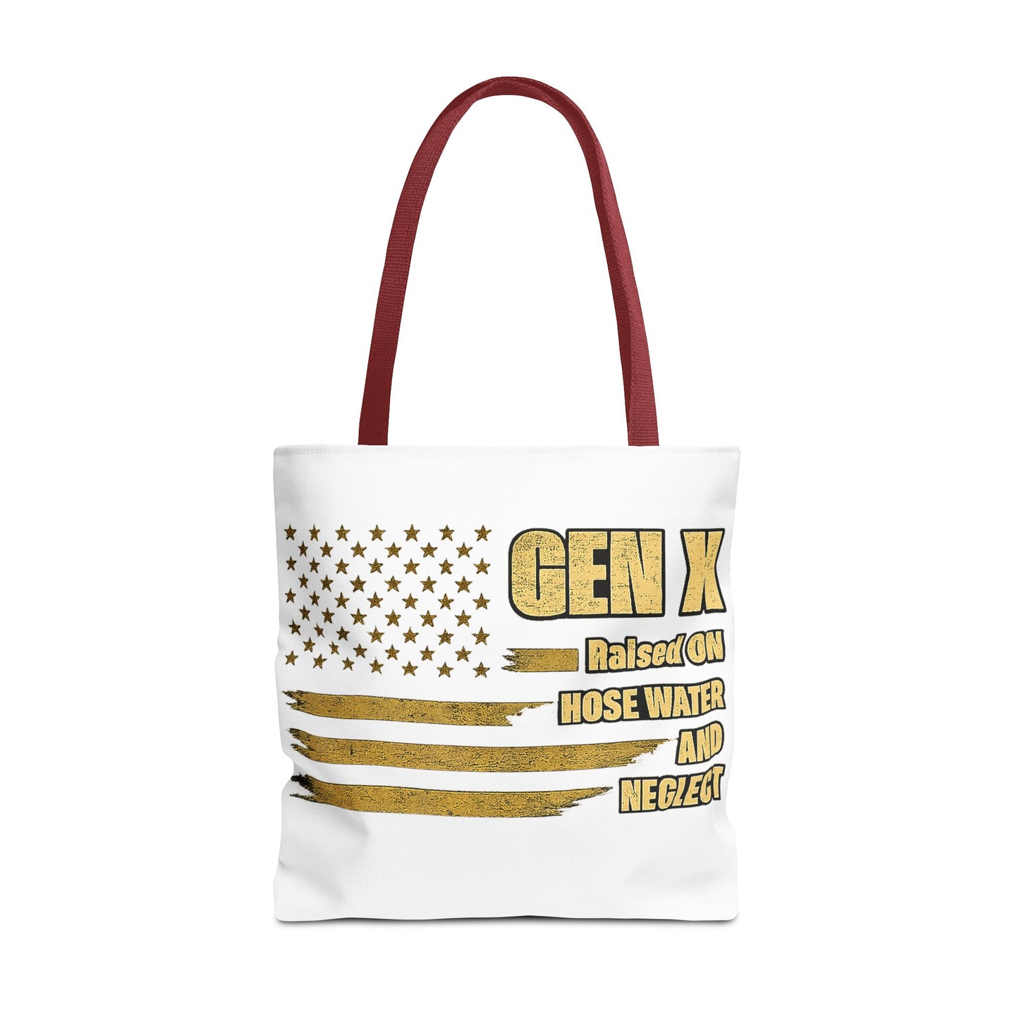 Gen X Tote Bag — “Raised on Hose Water and Neglect” Vintage Patriotic Reusable Shopper 
