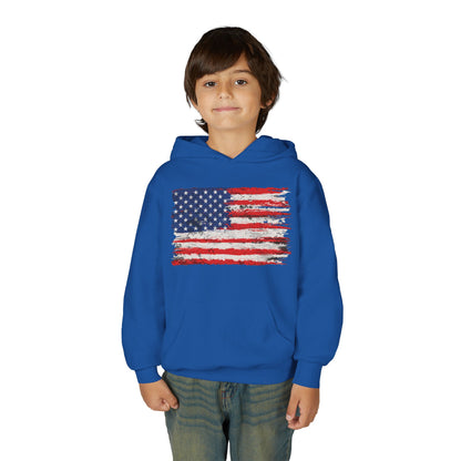 Youth Hoodie — Distressed American Flag Patriotic Sweatshirt