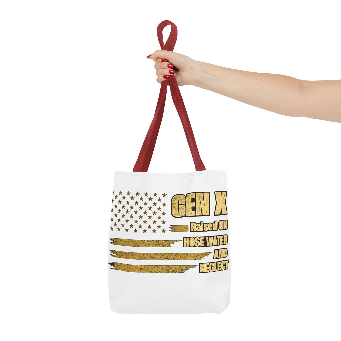Gen X Tote Bag — “Raised on Hose Water and Neglect” Vintage Patriotic Reusable Shopper 