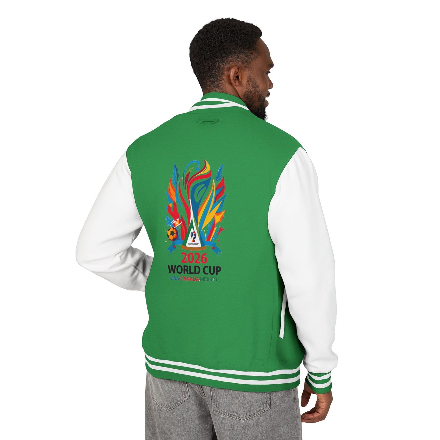 World Cup 2026 Letterman Jacket - Green/White Soccer Varsity