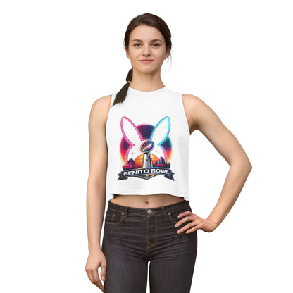 Benito Bowl Crop Top — Retro Neon Bunny Football Graphic