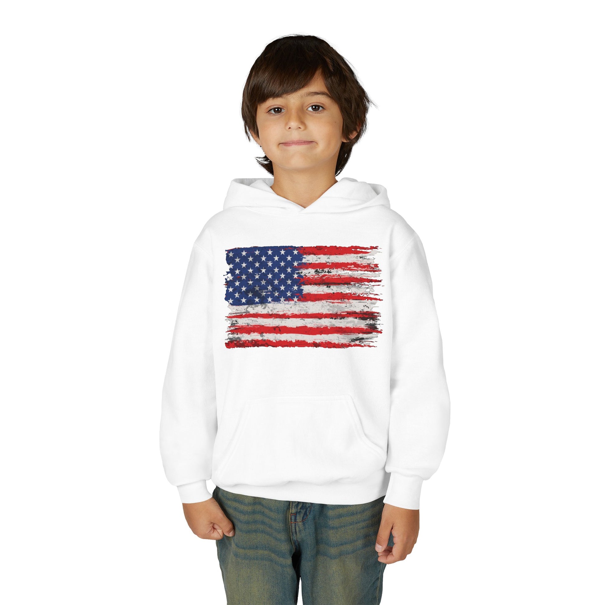 Youth Hoodie — Distressed American Flag Patriotic Sweatshirt