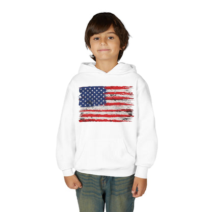 Youth Hoodie — Distressed American Flag Patriotic Sweatshirt