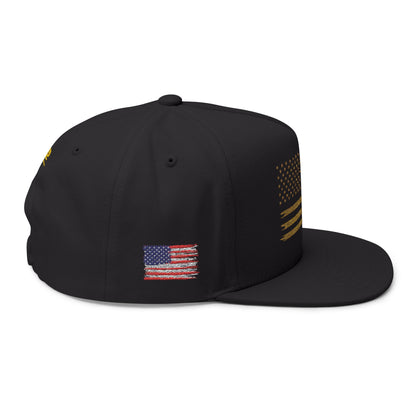 Gold Glitter American Flag Flat Bill Cap – Embroidered Patriotic Snapback