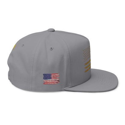 Gold Glitter American Flag Flat Bill Cap – Embroidered Patriotic Snapback