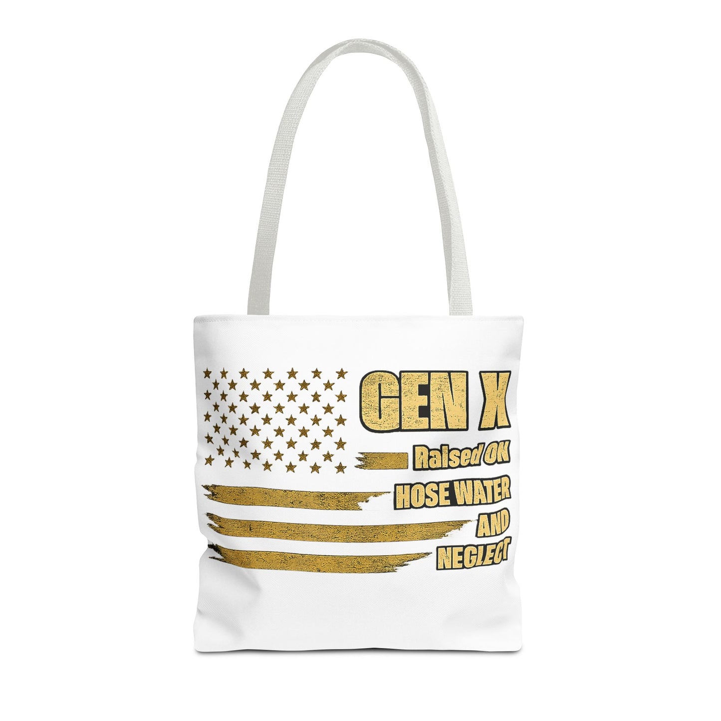 Gen X Tote Bag — “Raised on Hose Water and Neglect” Vintage Patriotic Reusable Shopper 
