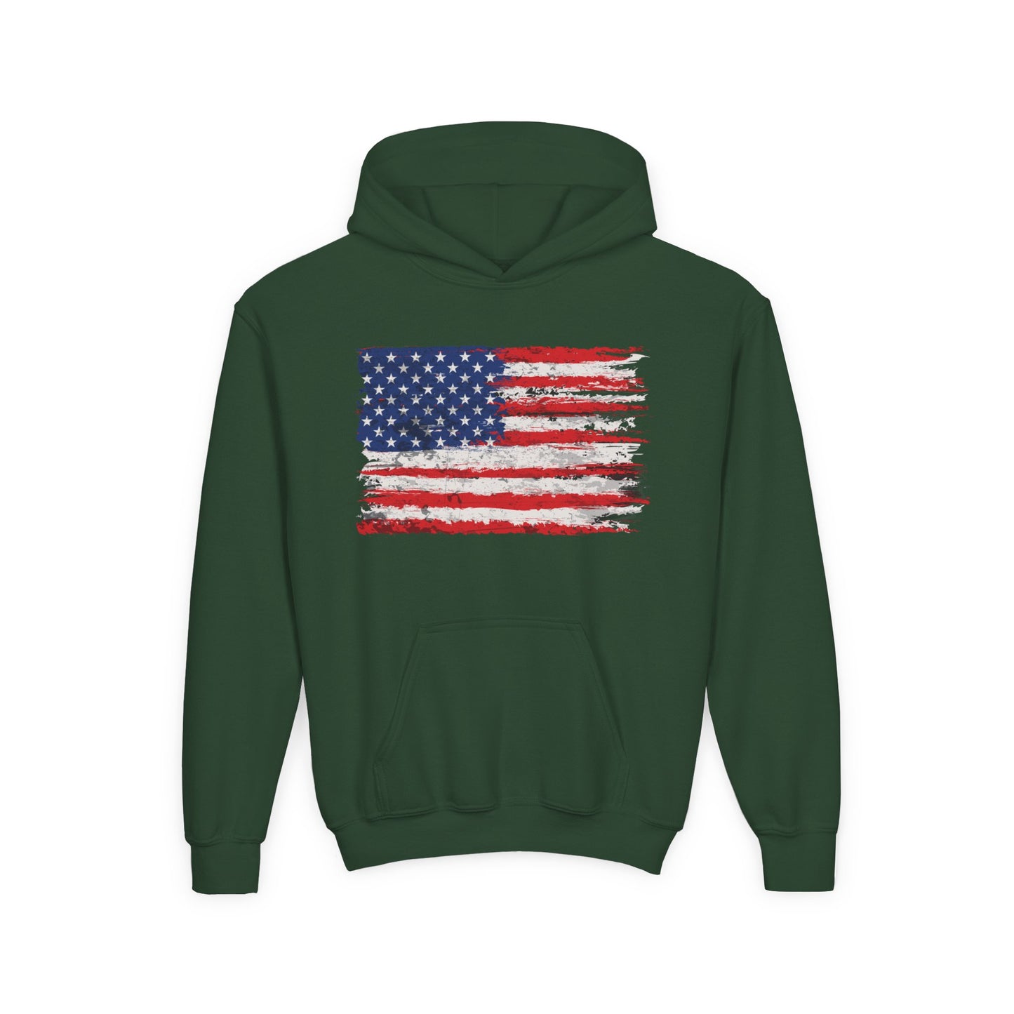 Youth Hoodie — Distressed American Flag Patriotic Sweatshirt