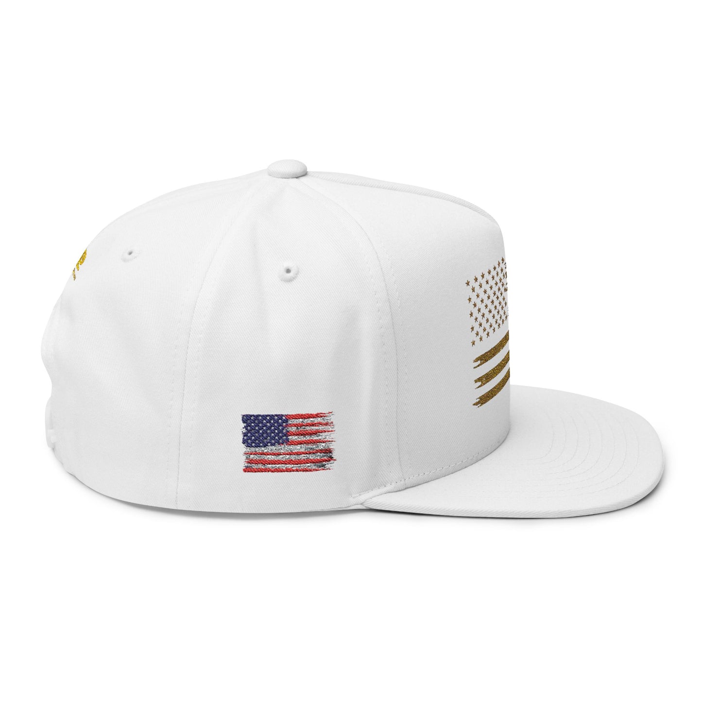 Gold Glitter American Flag Flat Bill Cap – Embroidered Patriotic Snapback