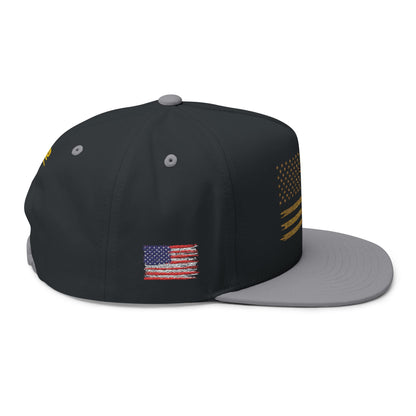 Gold Glitter American Flag Flat Bill Cap – Embroidered Patriotic Snapback
