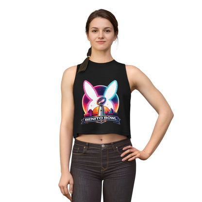 Benito Bowl Crop Top — Retro Neon Bunny Football Graphic