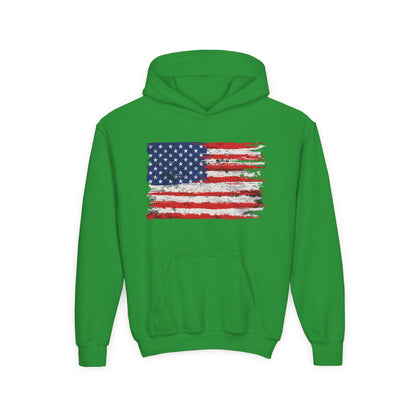 Youth Hoodie — Distressed American Flag Patriotic Sweatshirt