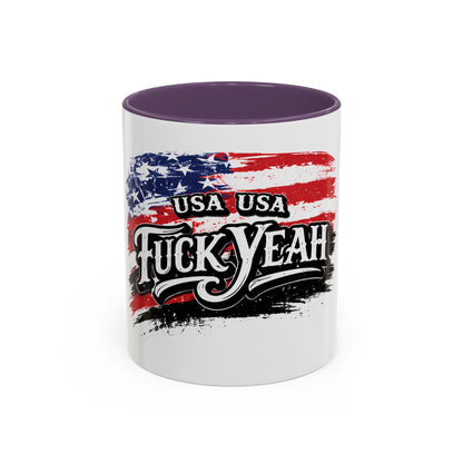 Patriotic 'USA USA F*ck Yeah' Accent Coffee Mug — American Flag 11/15oz 