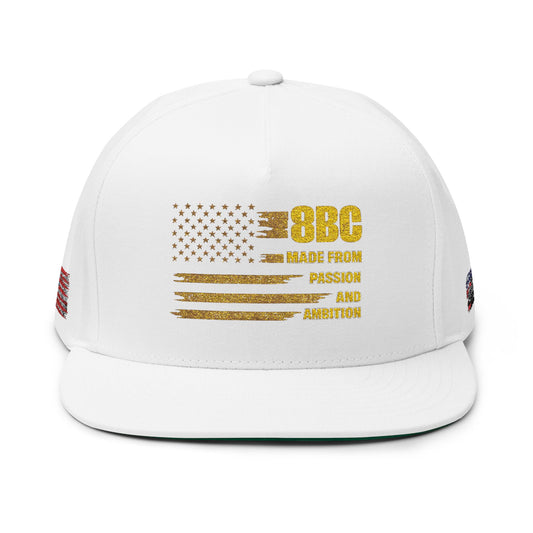 Gold Glitter American Flag Flat Bill Cap – Embroidered Patriotic Snapback