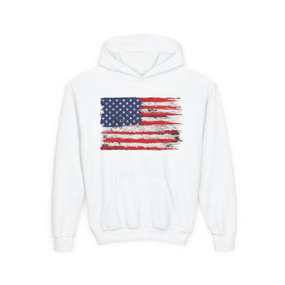 Youth Hoodie — Distressed American Flag Patriotic Sweatshirt