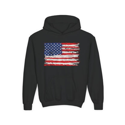 Youth Hoodie — Distressed American Flag Patriotic Sweatshirt