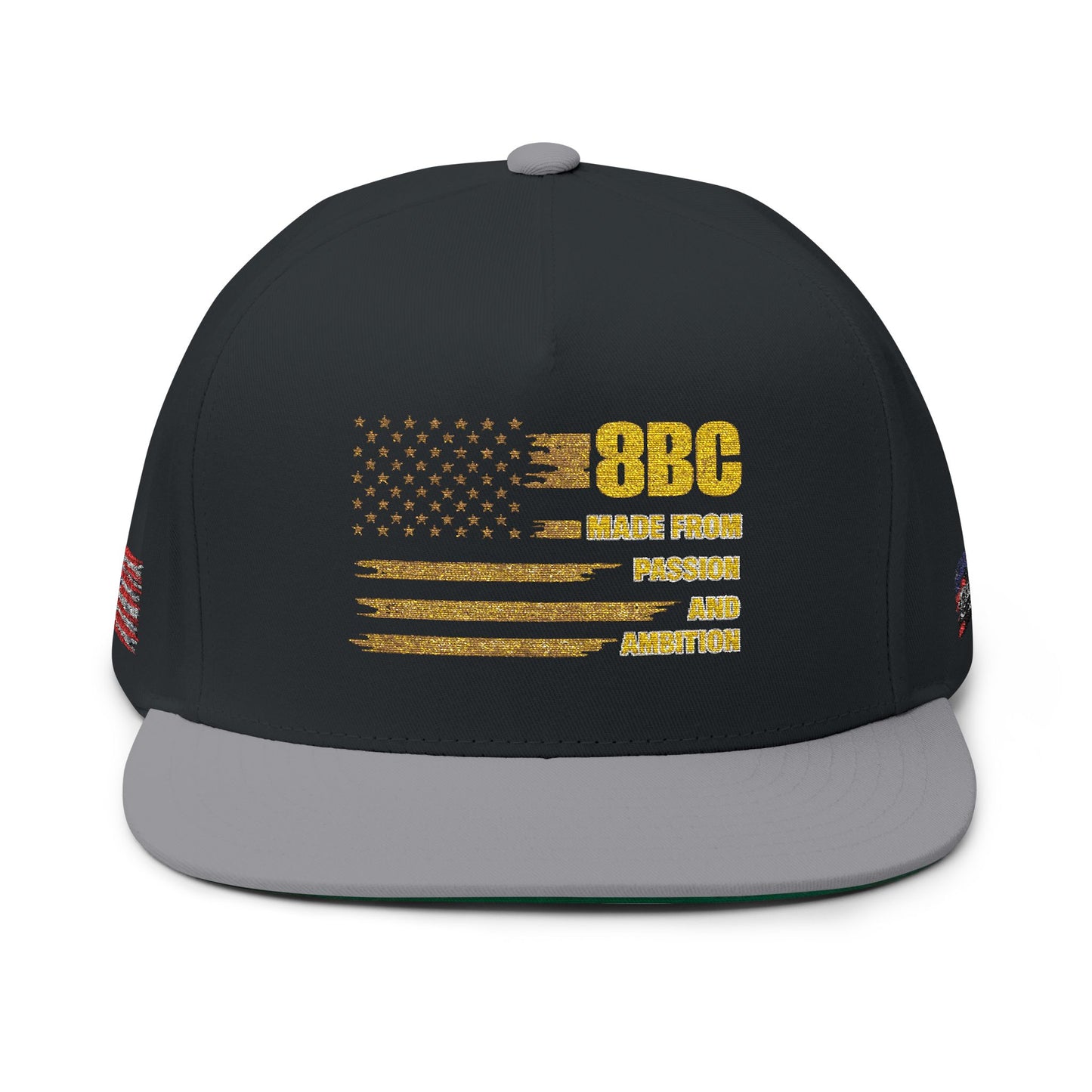 Gold Glitter American Flag Flat Bill Cap – Embroidered Patriotic Snapback