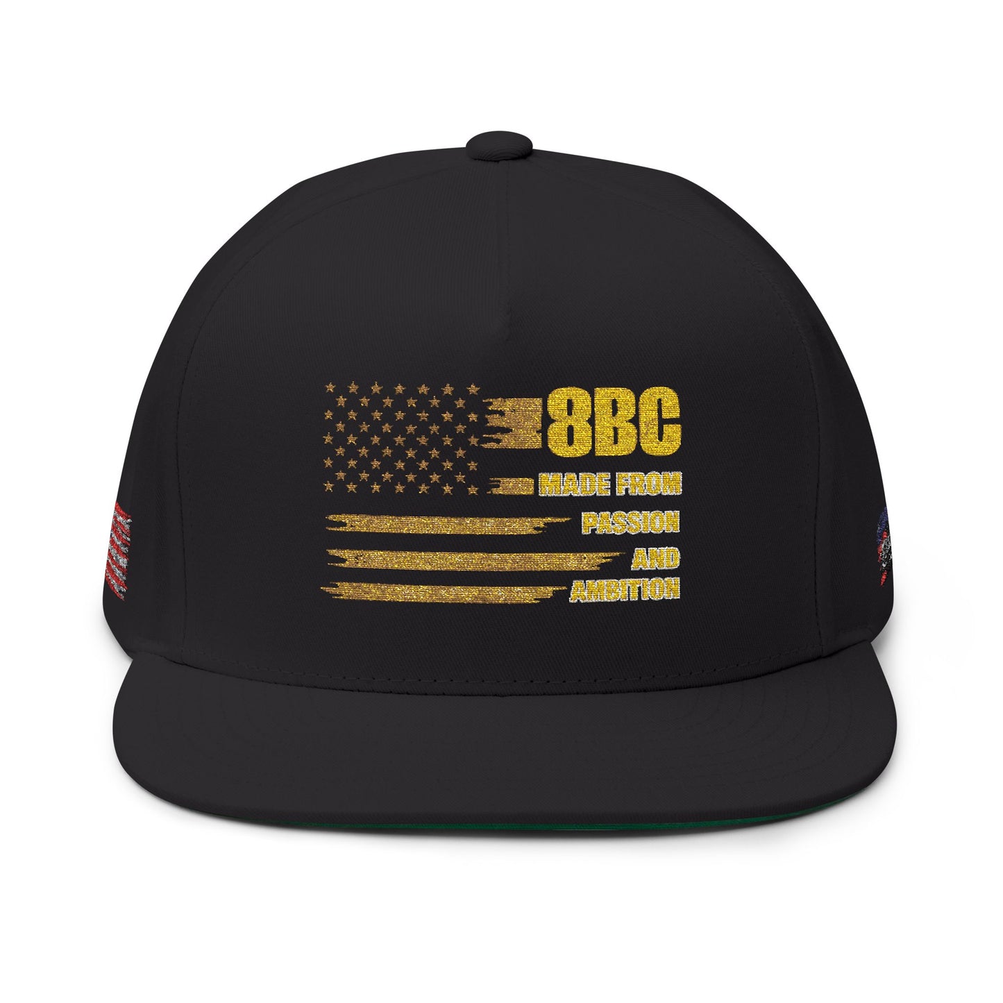 Gold Glitter American Flag Flat Bill Cap – Embroidered Patriotic Snapback