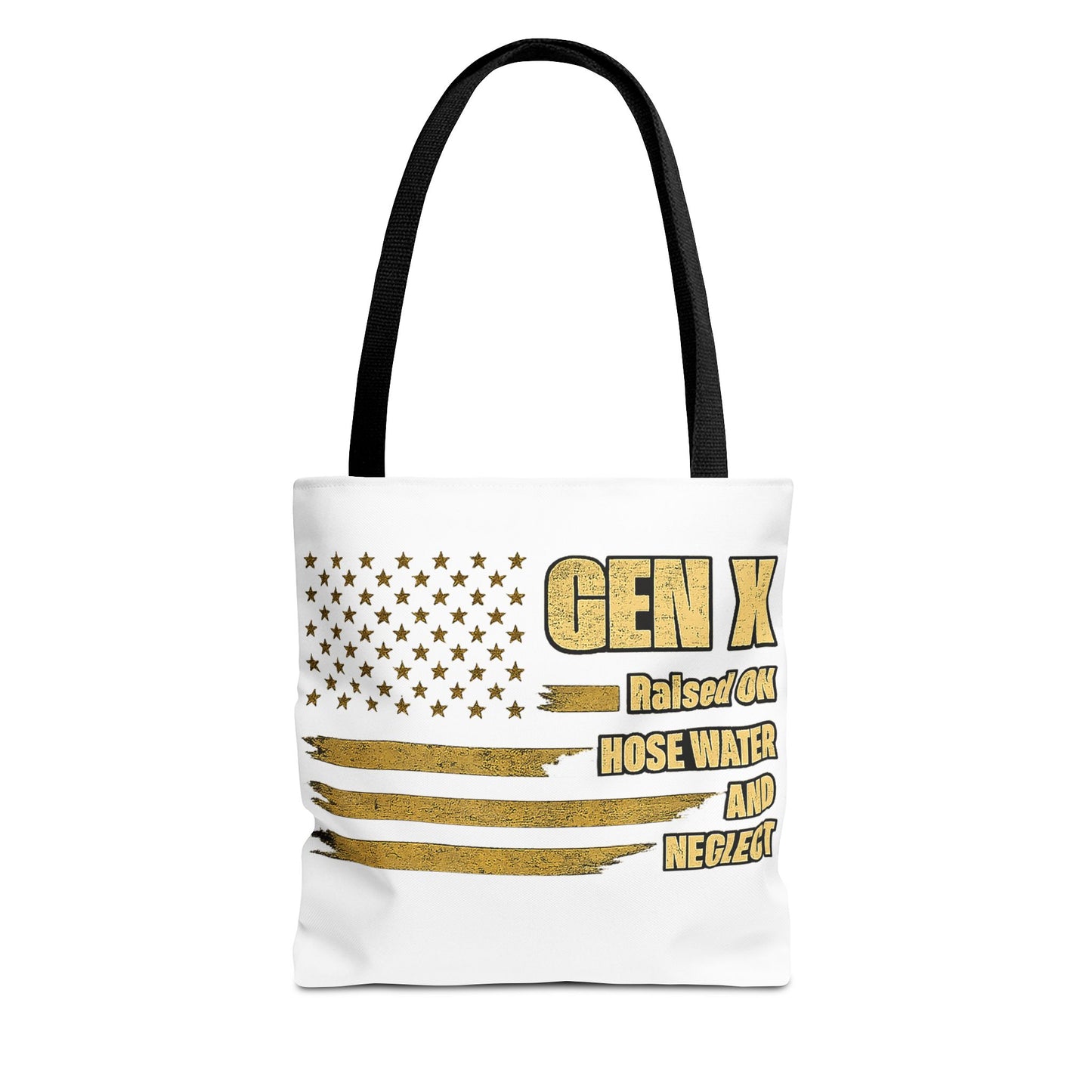 Gen X Tote Bag — “Raised on Hose Water and Neglect” Vintage Patriotic Reusable Shopper 