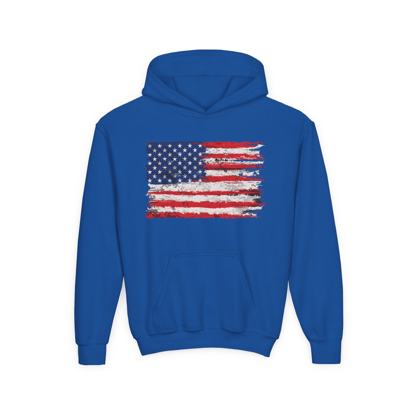 Youth Hoodie — Distressed American Flag Patriotic Sweatshirt