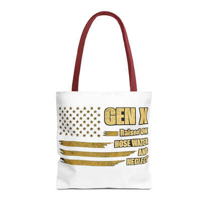 Gen X Tote Bag — “Raised on Hose Water and Neglect” Vintage Patriotic Reusable Shopper 