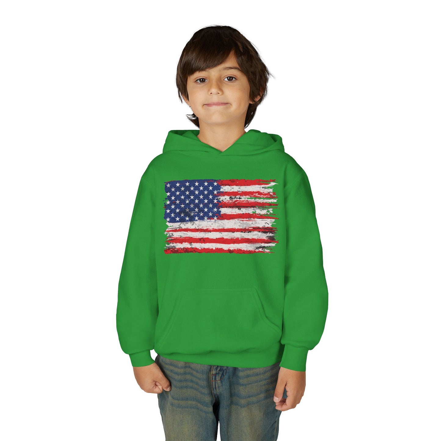 Youth Hoodie — Distressed American Flag Patriotic Sweatshirt