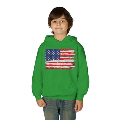 Youth Hoodie — Distressed American Flag Patriotic Sweatshirt