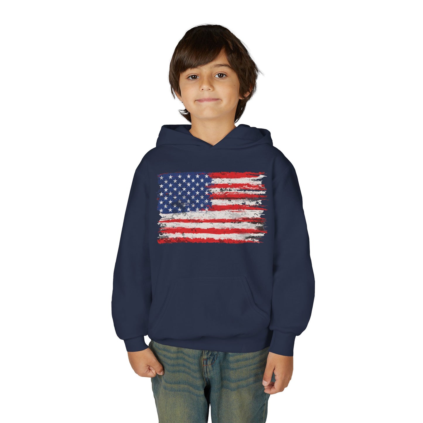 Youth Hoodie — Distressed American Flag Patriotic Sweatshirt
