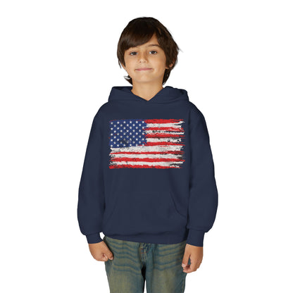 Youth Hoodie — Distressed American Flag Patriotic Sweatshirt