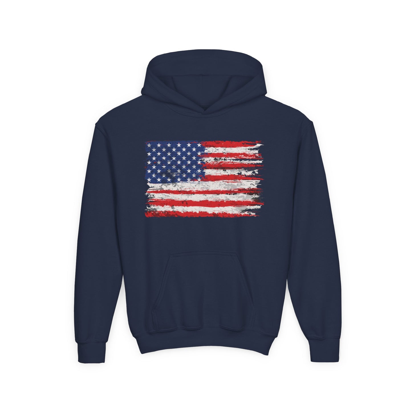 Youth Hoodie — Distressed American Flag Patriotic Sweatshirt