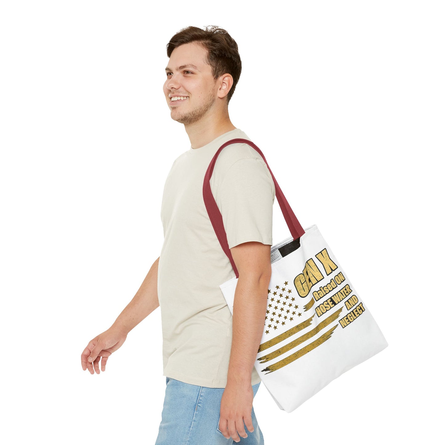 Gen X Tote Bag — “Raised on Hose Water and Neglect” Vintage Patriotic Reusable Shopper 