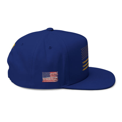Gold Glitter American Flag Flat Bill Cap – Embroidered Patriotic Snapback