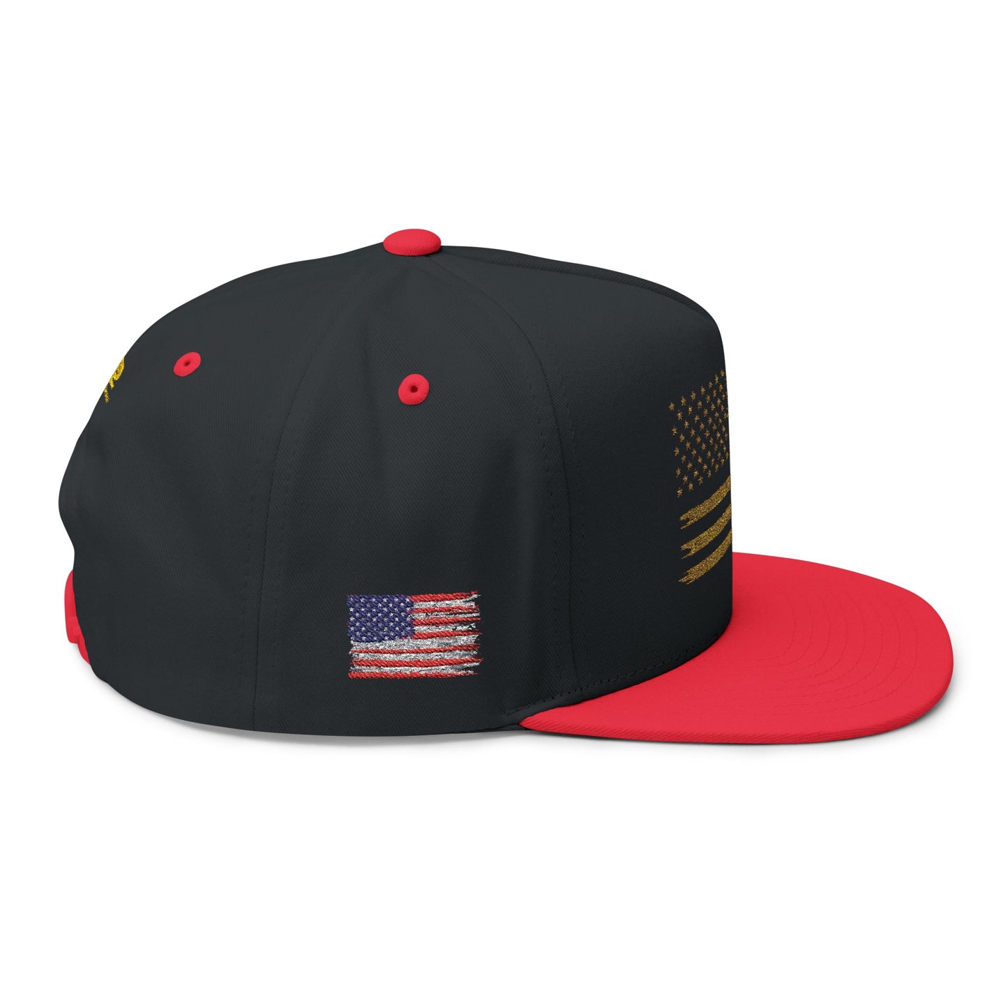 Gold Glitter American Flag Flat Bill Cap – Embroidered Patriotic Snapback