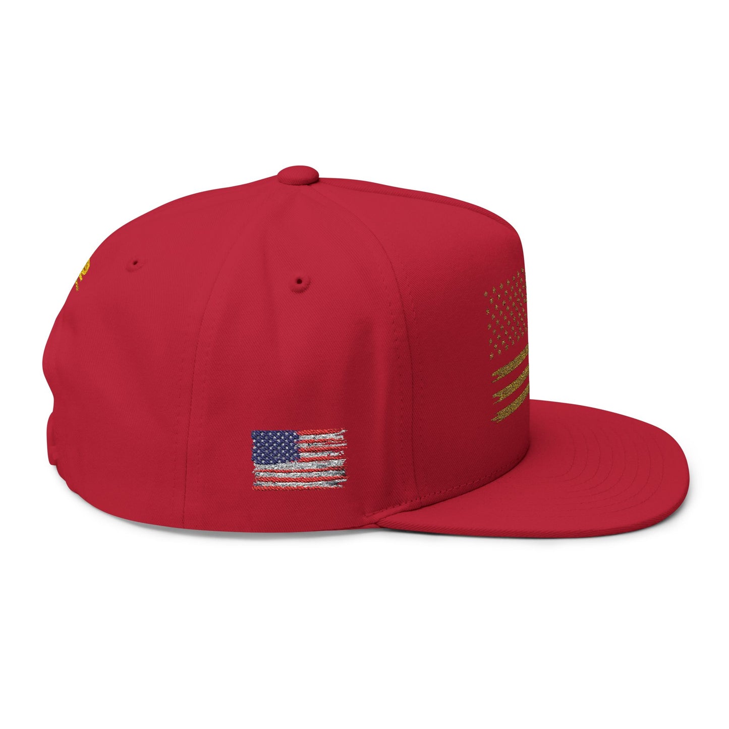 Gold Glitter American Flag Flat Bill Cap – Embroidered Patriotic Snapback