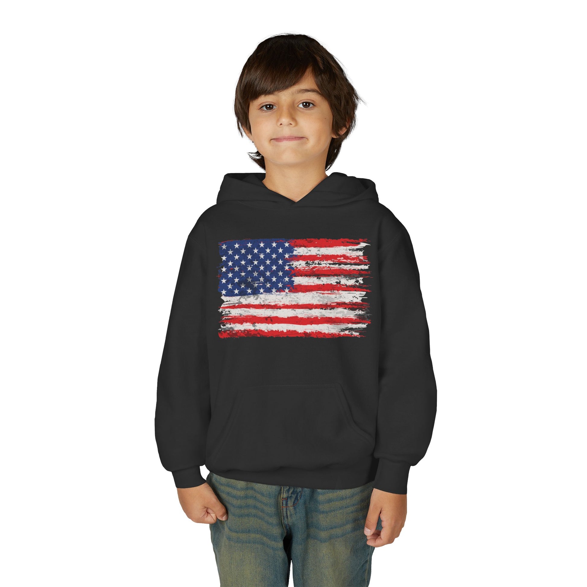Youth Hoodie — Distressed American Flag Patriotic Sweatshirt