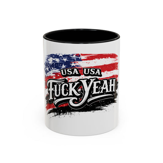 Patriotic 'USA USA F*ck Yeah' Accent Coffee Mug — American Flag 11/15oz