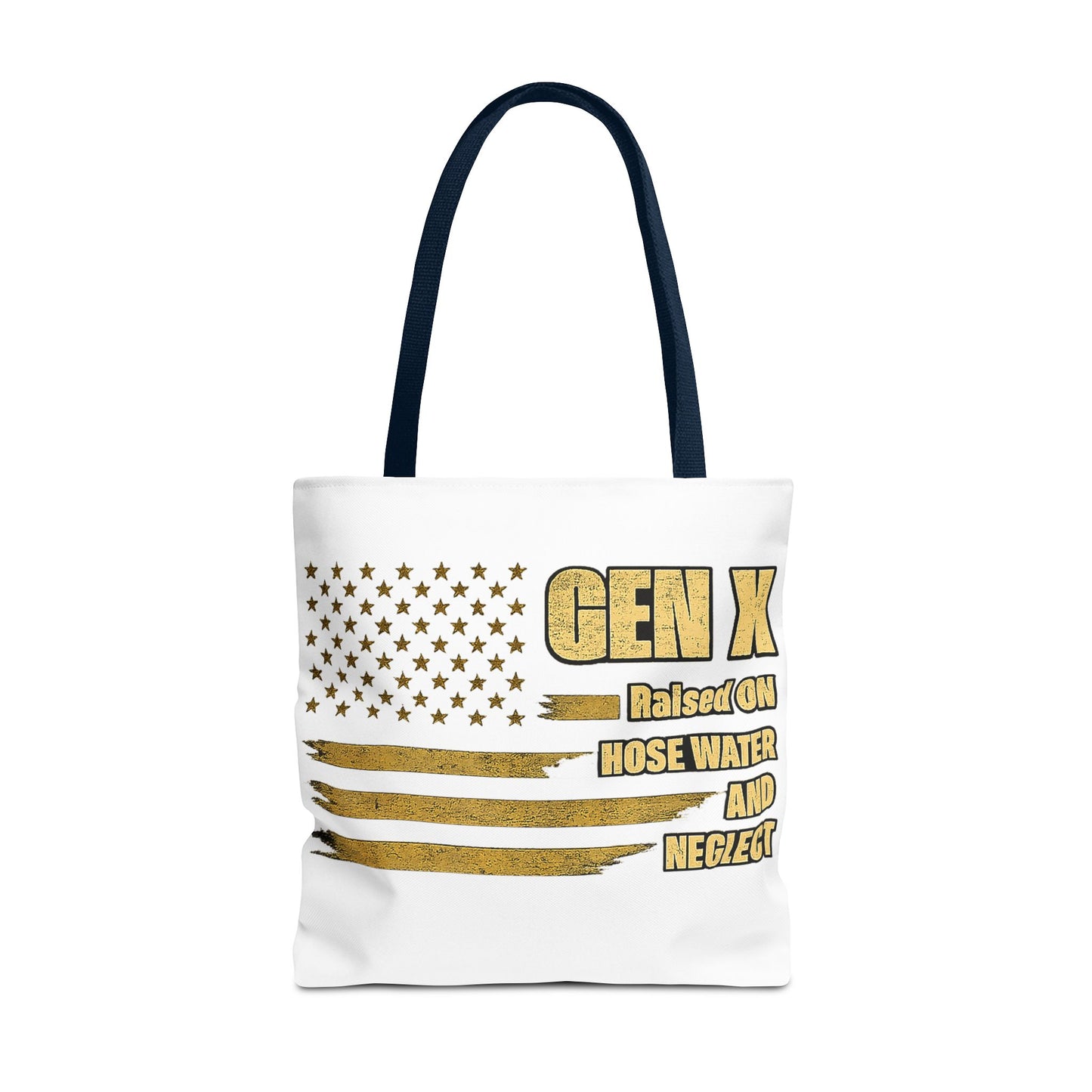 Gen X Tote Bag — “Raised on Hose Water and Neglect” Vintage Patriotic Reusable Shopper 