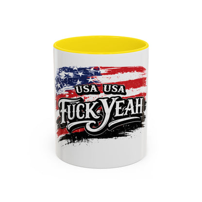 Patriotic 'USA USA F*ck Yeah' Accent Coffee Mug — American Flag 11/15oz 