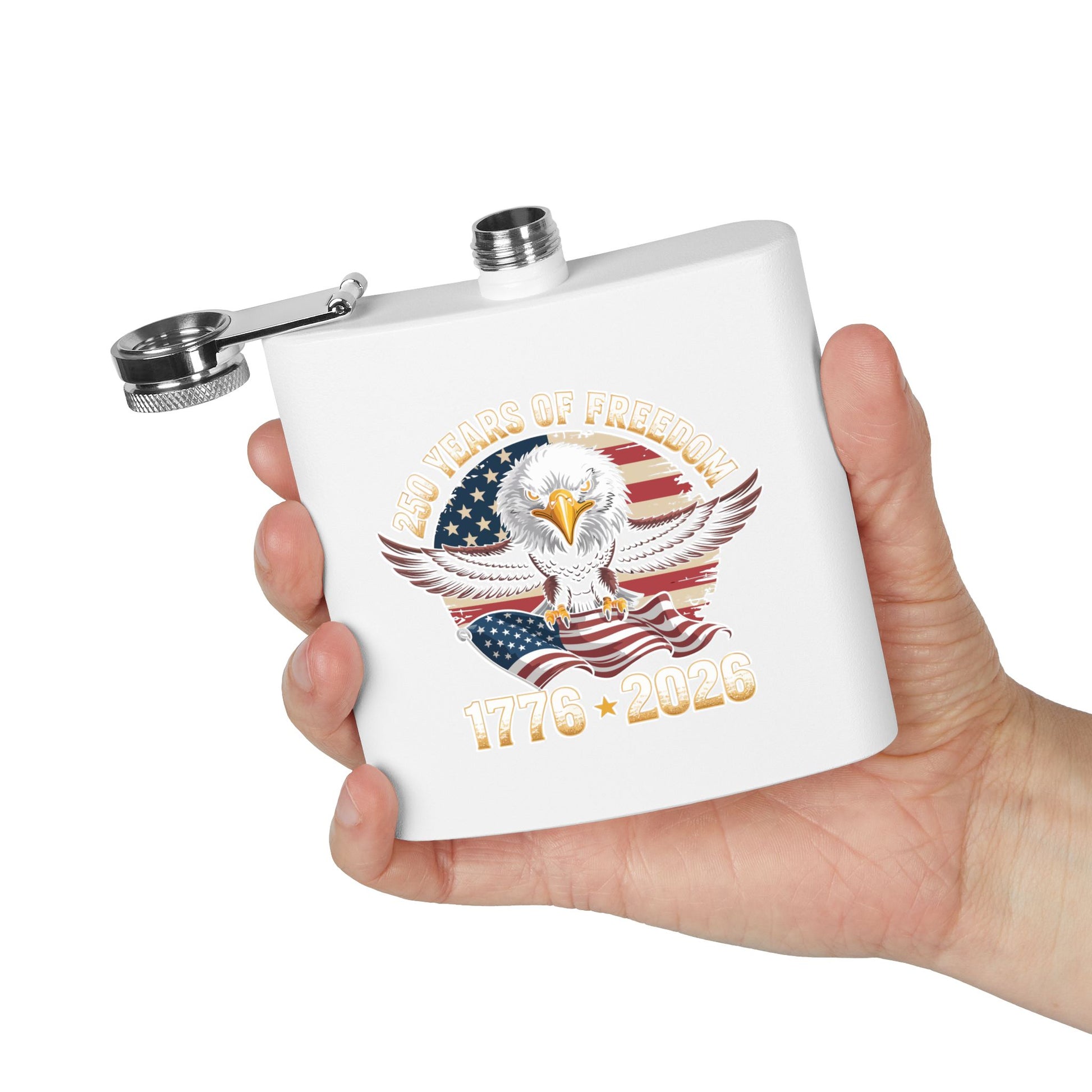 6oz Stainless Flask — 250 Years of Freedom 1776–2026 Eagle &